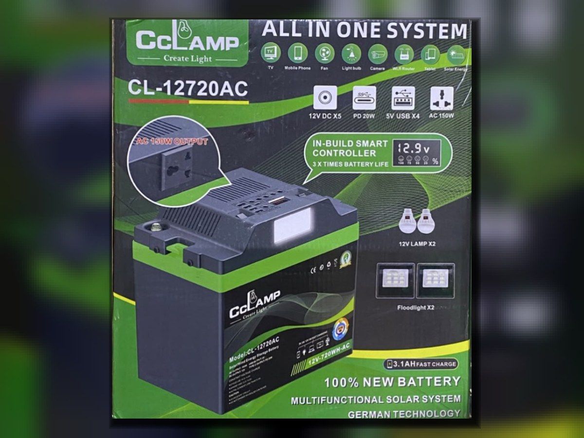 Système solaire tout-en-un CcLamp CL-12720AC – batterie 12 V avec sortie 150 W