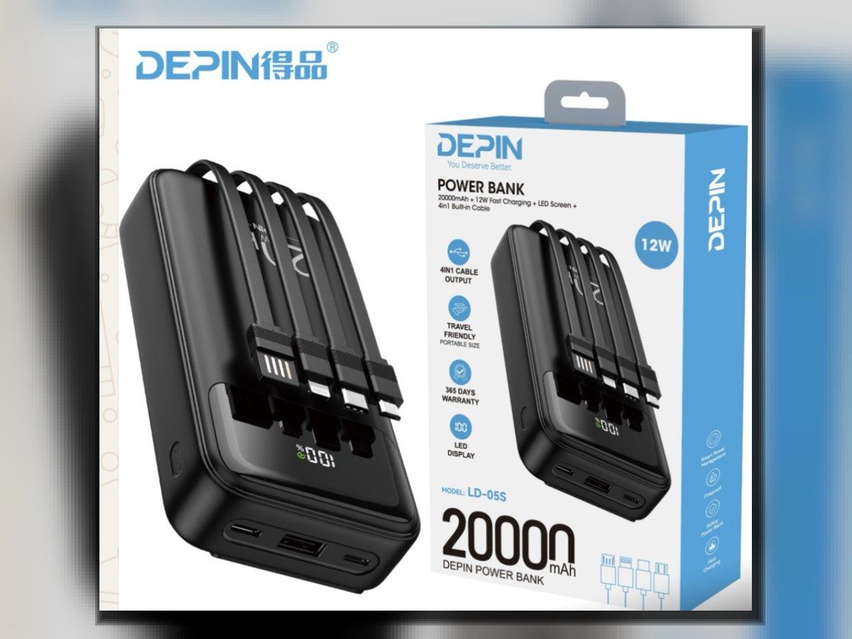 Power bank DEPIN LD-05S 20 000 mAh – 4 câbles intégrés