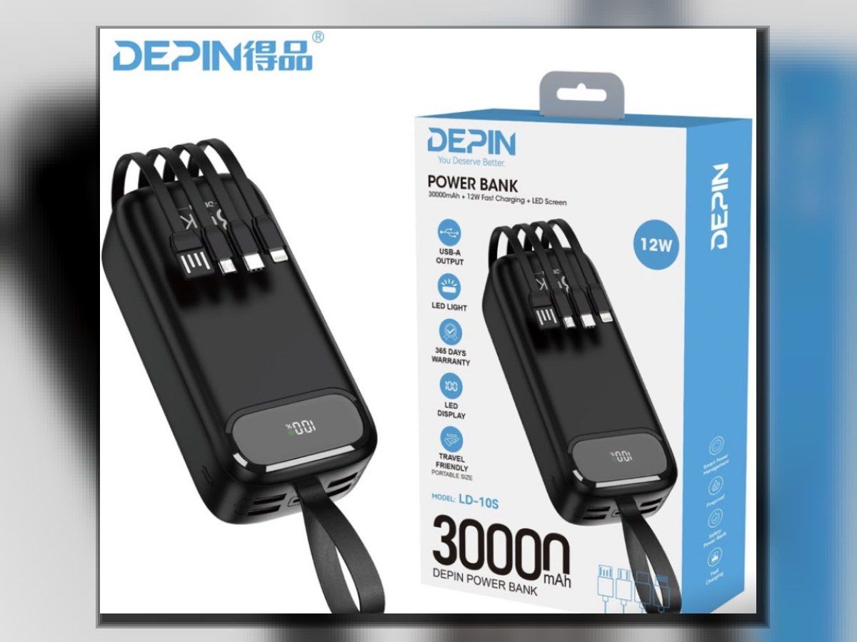 Power bank DEPIN LD-10S 30 000 mAh – câbles intégrés