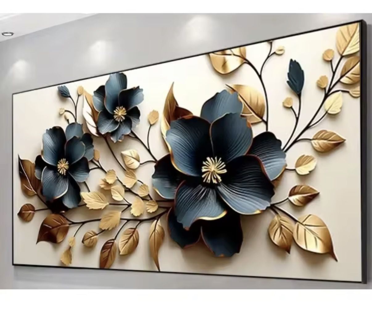 Peinture sur toile moderne sans cadre, fleurs dorées et bleues, affiche sur toile moderne pour la décoration