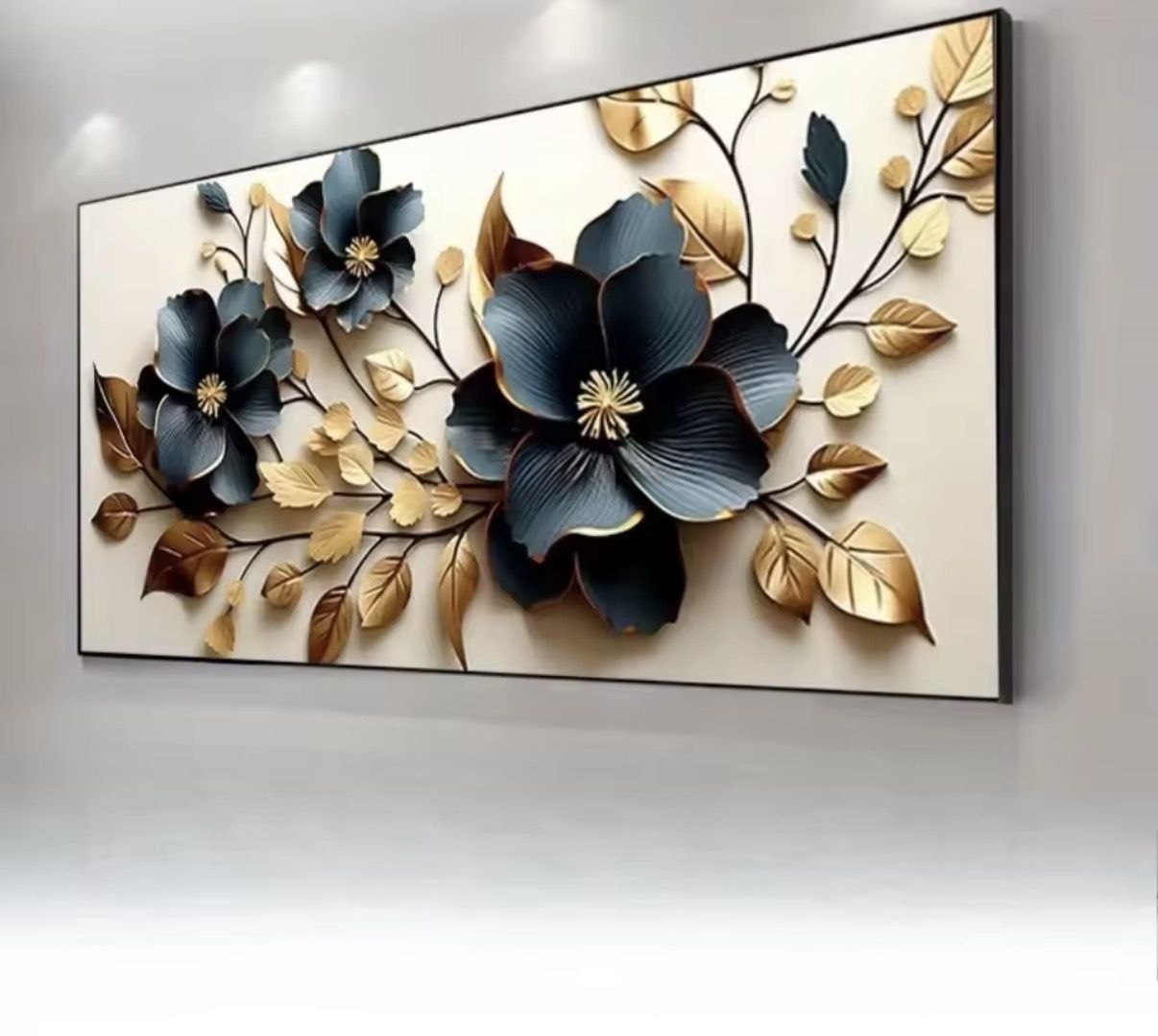 Peinture sur toile moderne sans cadre, fleurs dorées et bleues, affiche sur toile moderne pour la décoration