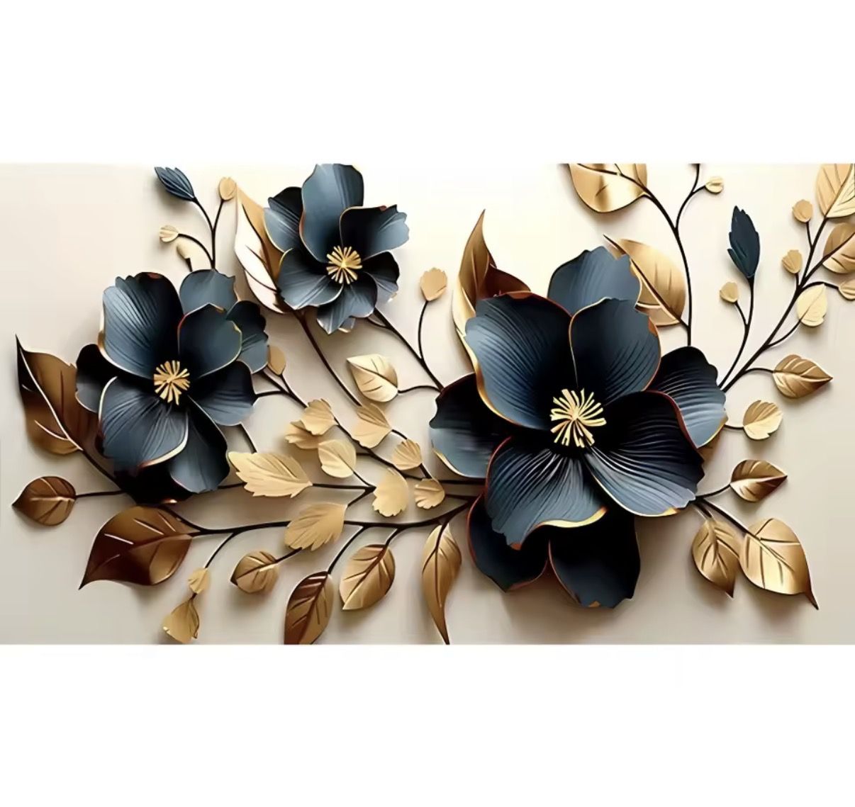 Peinture sur toile moderne sans cadre, fleurs dorées et bleues, affiche sur toile moderne pour la décoration